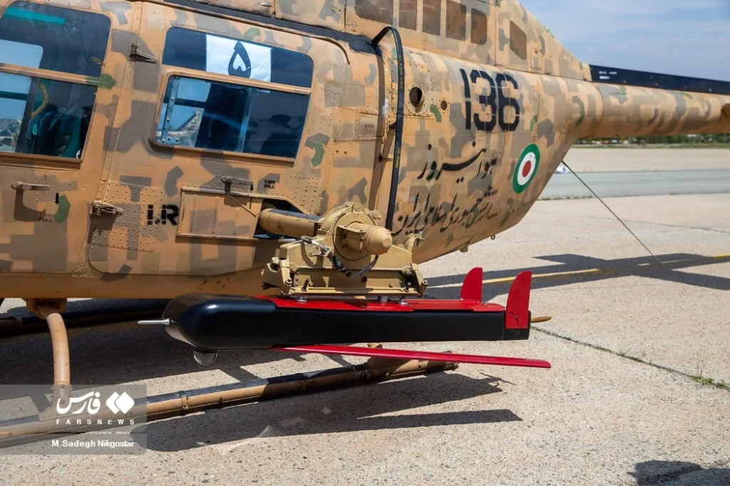 Iran showcases its new Air Launched Recon & Loitering Munition loaded on Bell 206 chopper