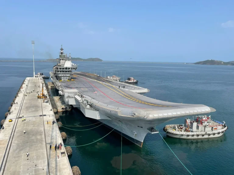 Indian Navy Aircraft Carrier INS Vikrant successfully berthed at Karwar Naval Base